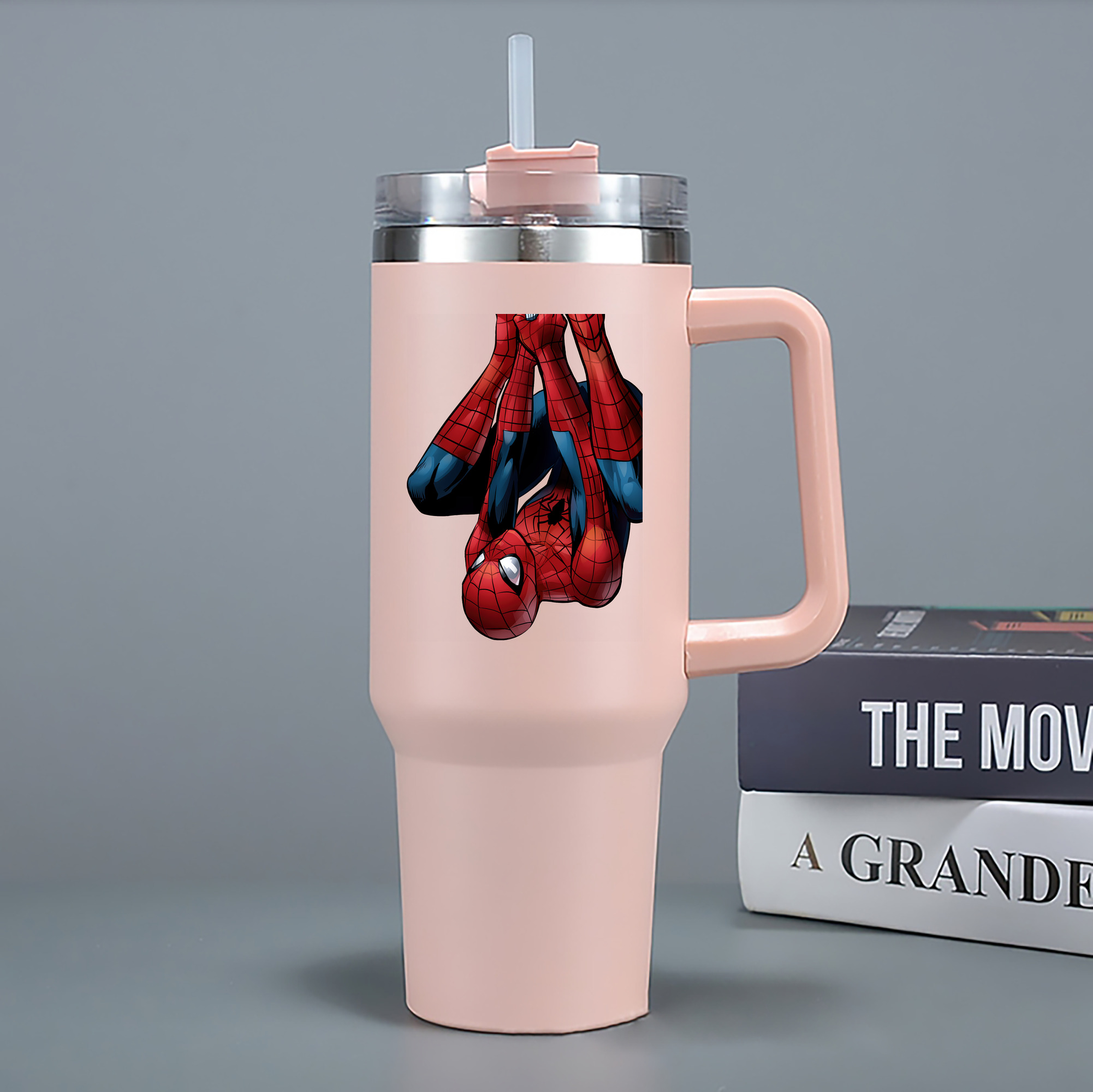 （画像用） Spider Man スパイダーマン 1200mL車用タンブラー - クリスタルステッカー（プラスチックストロー付き）